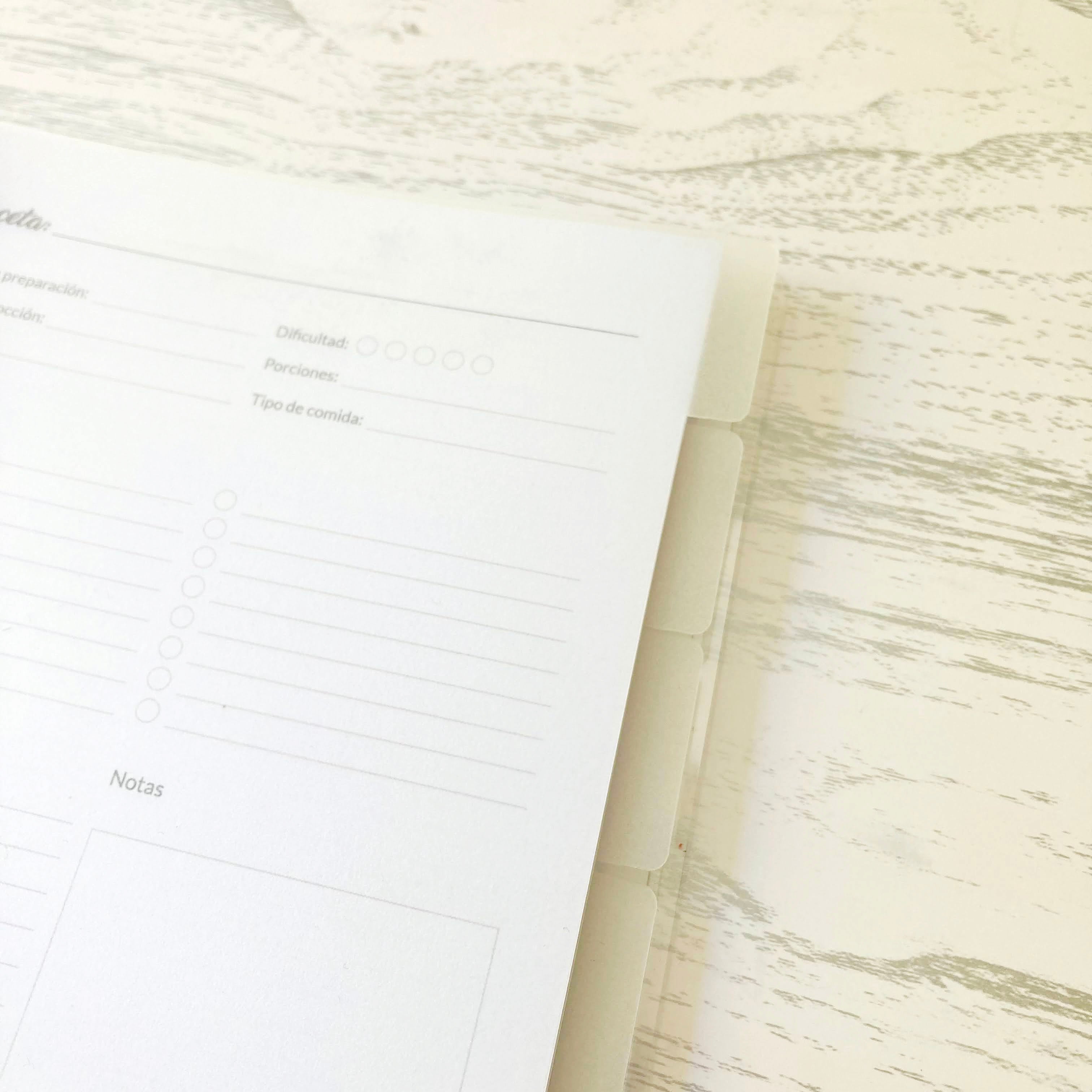 Box Recetas: Recetario, Menú Semanal, Stickers, Separadores y Bolsa